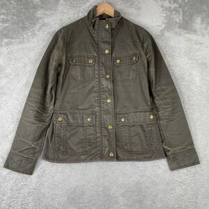 J Crew Field Jacket Womens XS Green Waxed Cotton Barn Utility Coat